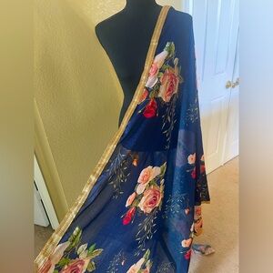 Dark Blue Floral Dupatta (shawl)